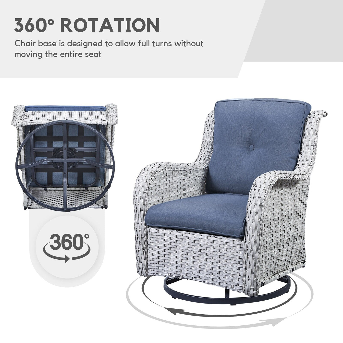 Gymojoy 3 Piece Outdoor Wicker Swivel Rocker with Cushion & Table