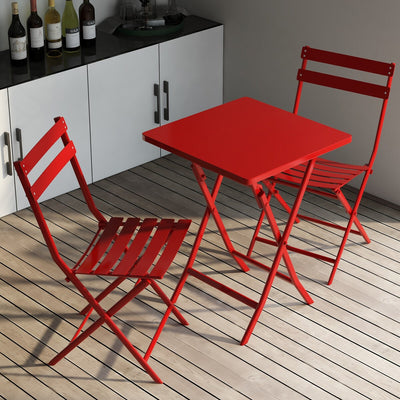 3 Piece Patio Minimalist Bistro Set Foldable Square Table & Chairs - 3-Piece