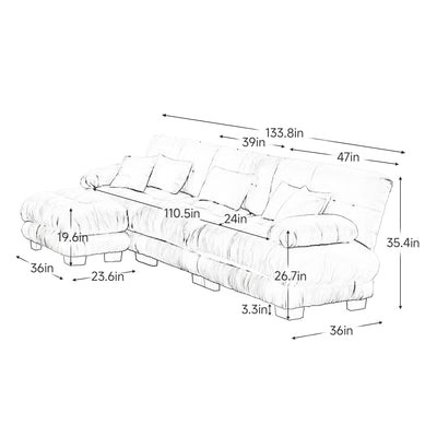 3-Seat Modular Sectional Sofa Deep Seat Couch L Shaped Cloud Couch with Convertible Ottoman for Living Room