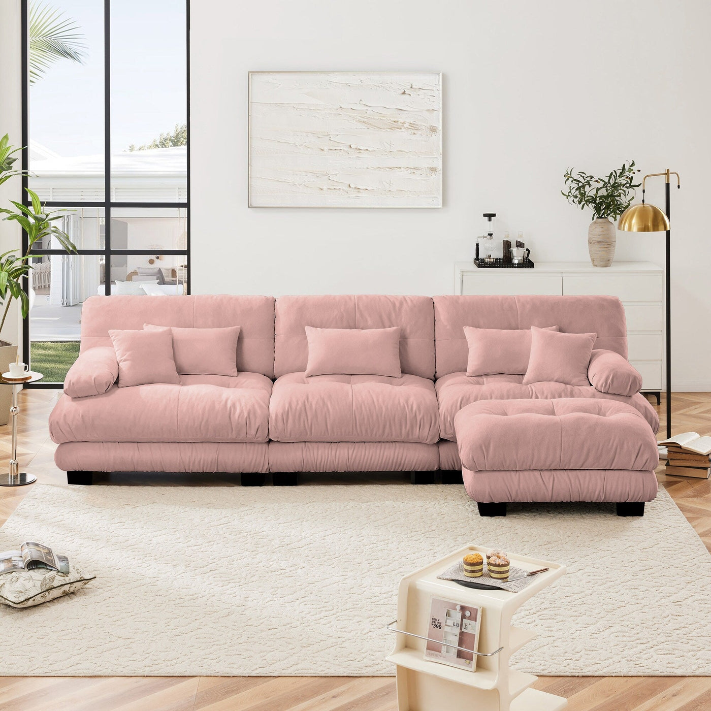 3-Seat Modular Sectional Sofa Deep Seat Couch L Shaped Cloud Couch with Convertible Ottoman for Living Room
