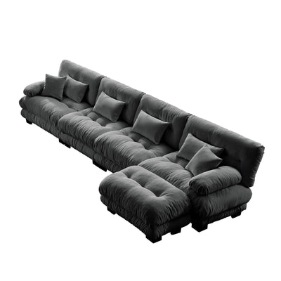 3-Seat Modular Sectional Sofa Deep Seat Couch L Shaped Cloud Couch with Convertible Ottoman for Living Room