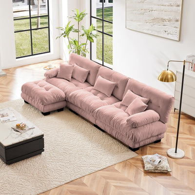 3-Seat Modular Sectional Sofa Deep Seat Couch L Shaped Cloud Couch with Convertible Ottoman for Living Room