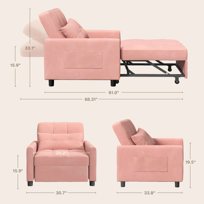 3-in-1 Adjustable Sleeper Sofa Bed, Pull Out Chair Sofa, Convertible Folding Bed for Living Room