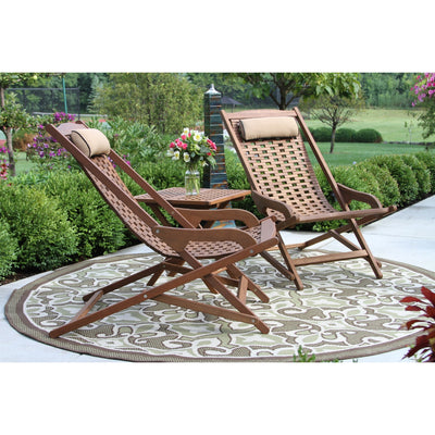 3 pc. Eilaf Eucalyptus Folding Swing Lounger Set with Accent Table