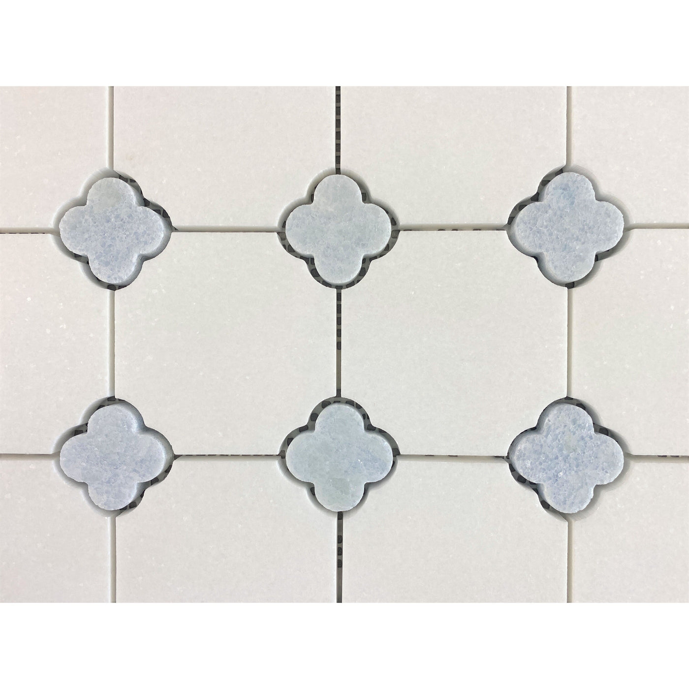 Thassos White with Blue Celeste Flower Pattern Marble Mosaic Tiles - Case (10 Sheets)