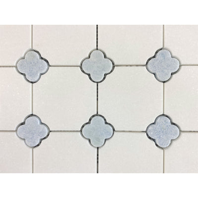 Thassos White with Blue Celeste Flower Pattern Marble Mosaic Tiles - Case (10 Sheets)
