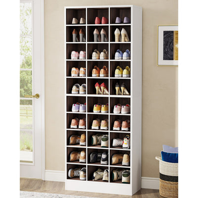 30 Pairs Tall Shoe Cabinet, 10 Tiers White Wooden Shoe Storage Rack for Closet, Entryway - 10-tier
