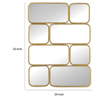 32 Inch Luxury Wall Decor Mirror, 8 Gold Finished Curved Metal Frames