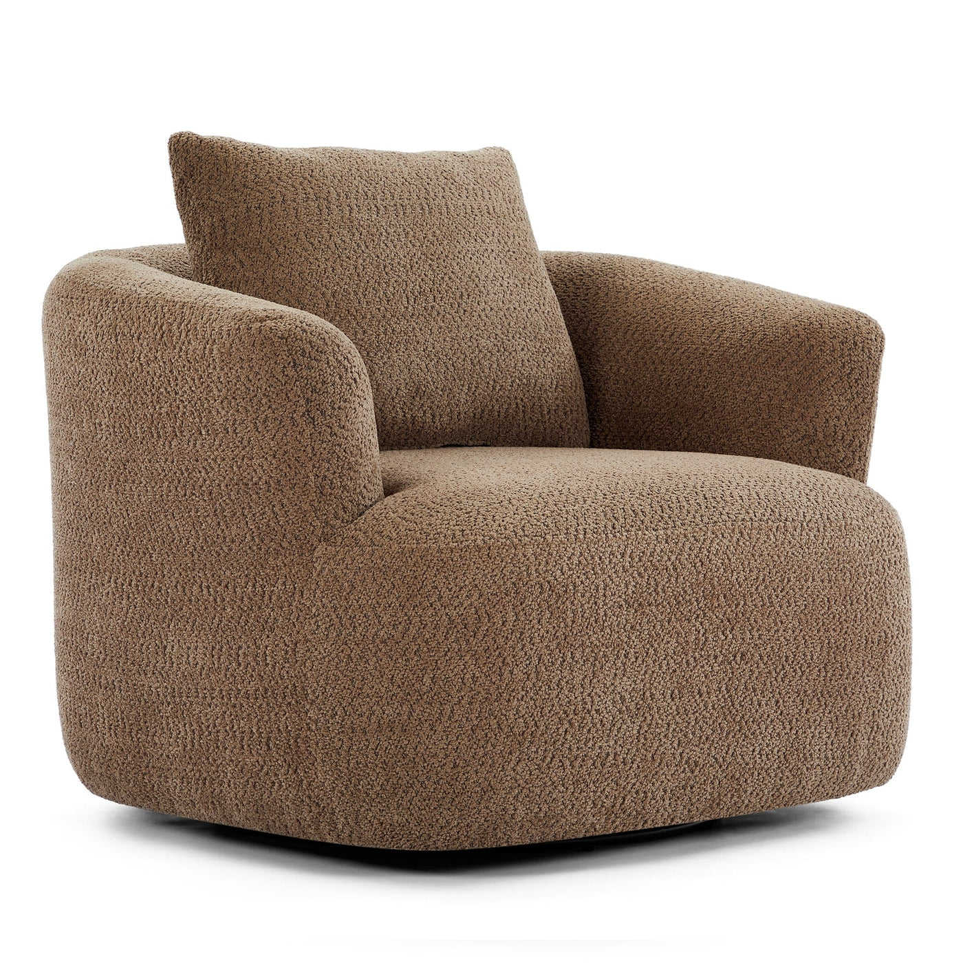 360¡ã Swivel Chair, 38.2 Boucle Accent Chair with Throw Pillow, Upholstered Barrel Sofa Chair with Curved Armrests