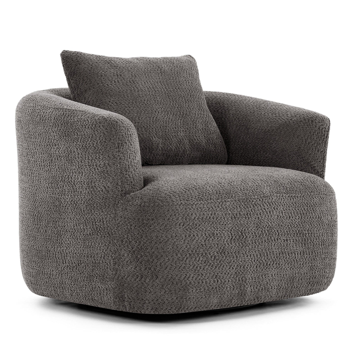 360¡ã Swivel Chair, 38.2 Boucle Accent Chair with Throw Pillow, Upholstered Barrel Sofa Chair with Curved Armrests