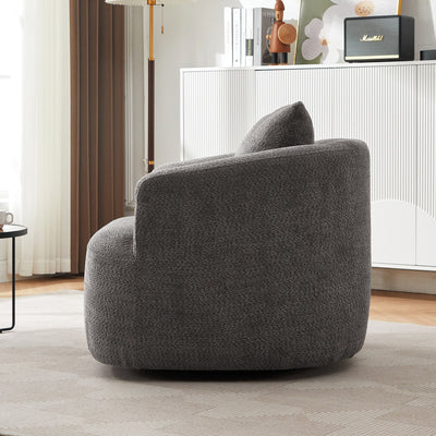360¡ã Swivel Chair, 38.2 Boucle Accent Chair with Throw Pillow, Upholstered Barrel Sofa Chair with Curved Armrests