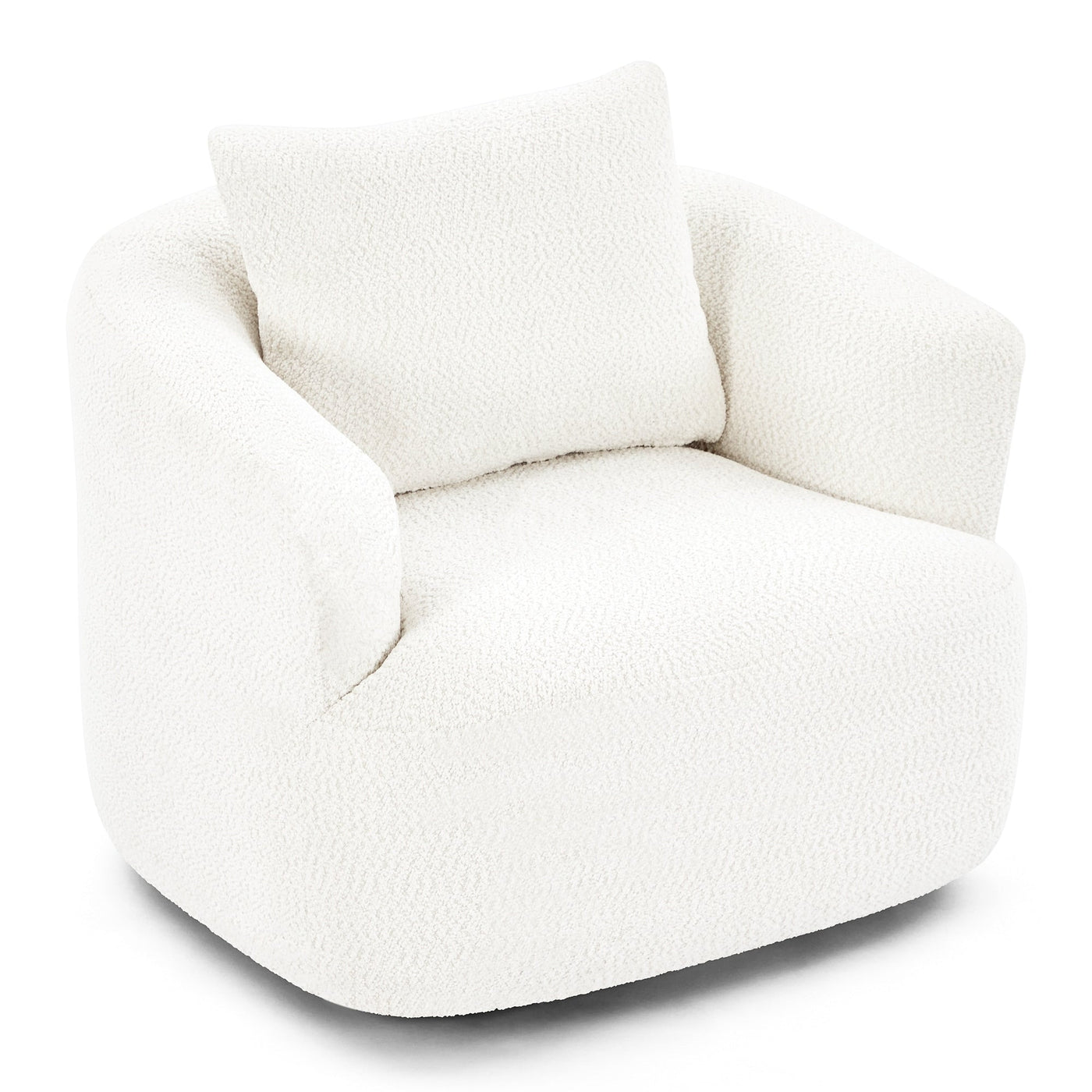 360¡ã Swivel Chair, 38.2 Boucle Accent Chair with Throw Pillow, Upholstered Barrel Sofa Chair with Curved Armrests