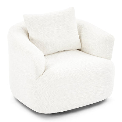 360¡ã Swivel Chair, 38.2 Boucle Accent Chair with Throw Pillow, Upholstered Barrel Sofa Chair with Curved Armrests
