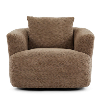 360¡ã Swivel Chair, 38.2 Boucle Accent Chair with Throw Pillow, Upholstered Barrel Sofa Chair with Curved Armrests