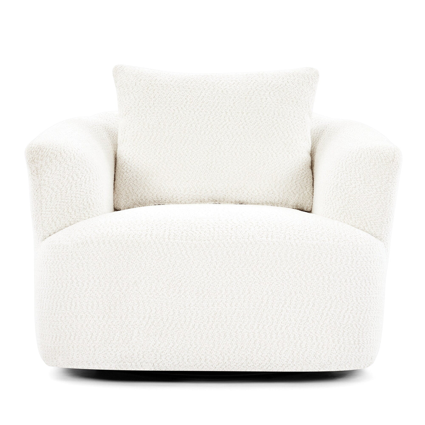 360¡ã Swivel Chair, 38.2 Boucle Accent Chair with Throw Pillow, Upholstered Barrel Sofa Chair with Curved Armrests