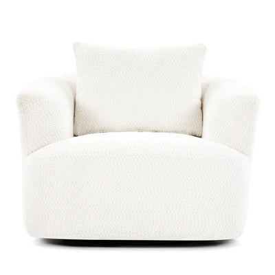360¡ã Swivel Chair, 38.2 Boucle Accent Chair with Throw Pillow, Upholstered Barrel Sofa Chair with Curved Armrests