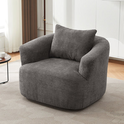 360¡ã Swivel Chair, 38.2 Boucle Accent Chair with Throw Pillow, Upholstered Barrel Sofa Chair with Curved Armrests