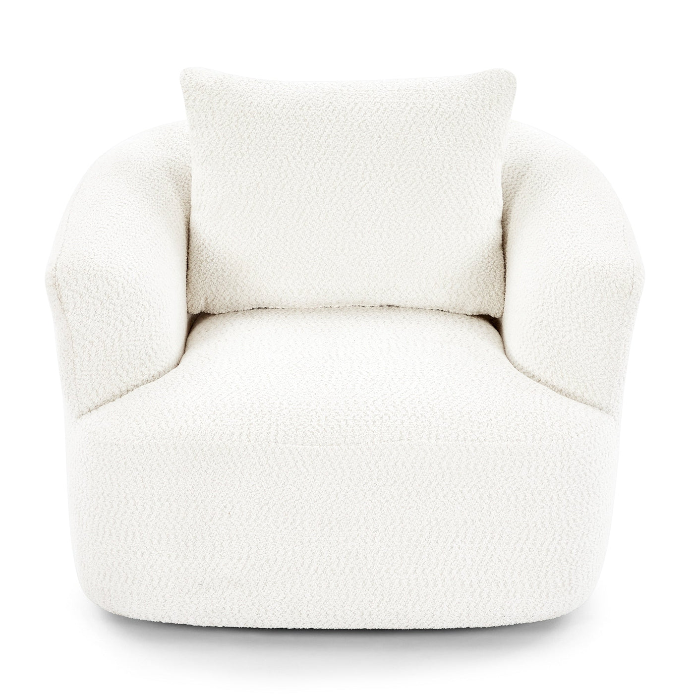 360¡ã Swivel Chair, 38.2 Boucle Accent Chair with Throw Pillow, Upholstered Barrel Sofa Chair with Curved Armrests