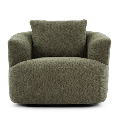 360¡ã Swivel Chair, 38.2 Boucle Accent Chair with Throw Pillow, Upholstered Barrel Sofa Chair with Curved Armrests