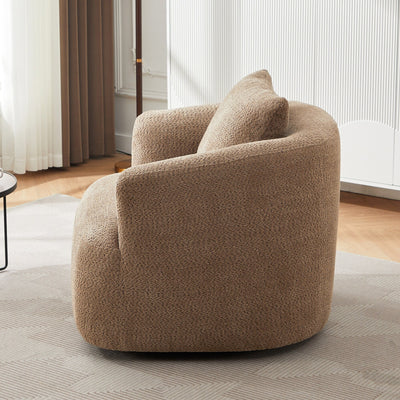 360¡ã Swivel Chair, 38.2 Boucle Accent Chair with Throw Pillow, Upholstered Barrel Sofa Chair with Curved Armrests