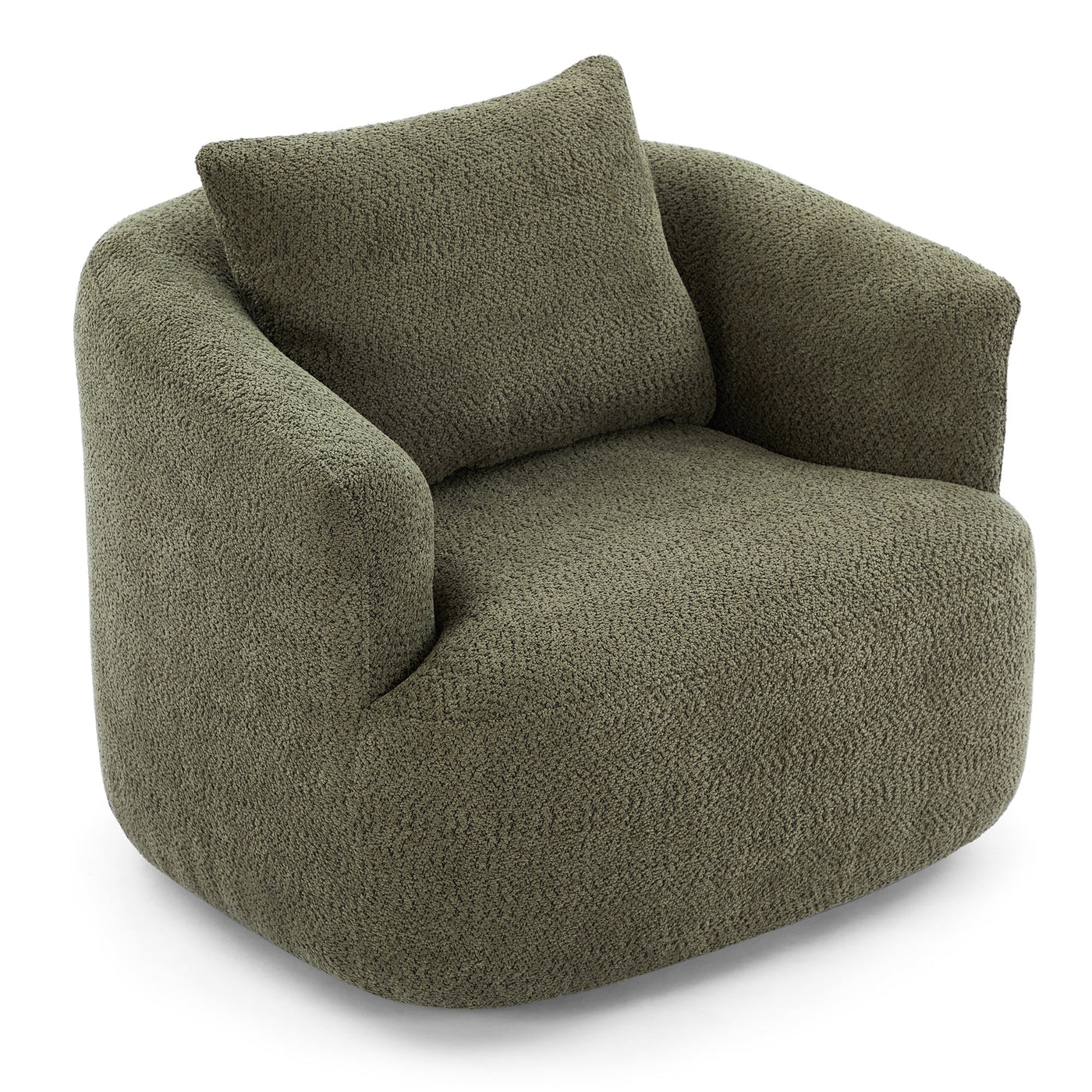 360¡ã Swivel Chair, 38.2 Boucle Accent Chair with Throw Pillow, Upholstered Barrel Sofa Chair with Curved Armrests