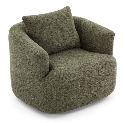 360¡ã Swivel Chair, 38.2 Boucle Accent Chair with Throw Pillow, Upholstered Barrel Sofa Chair with Curved Armrests