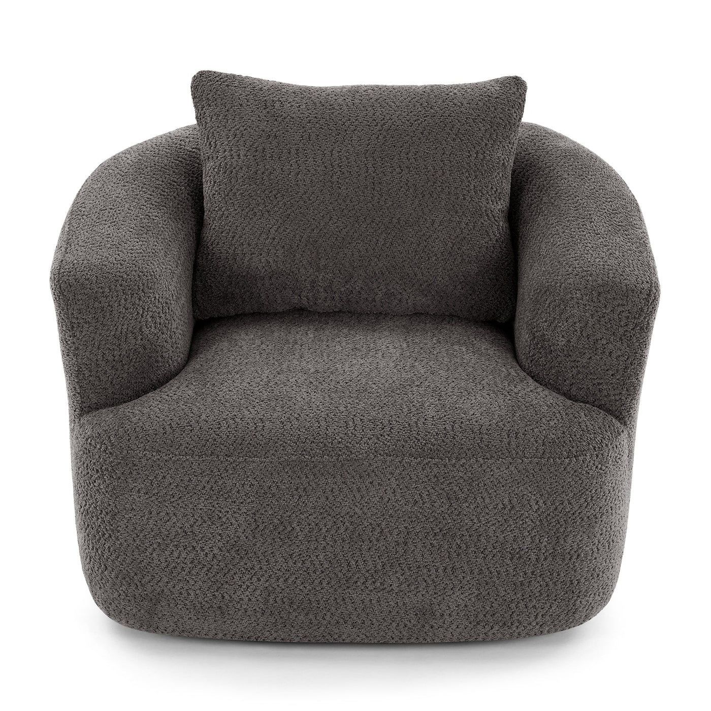 360¡ã Swivel Chair, 38.2 Boucle Accent Chair with Throw Pillow, Upholstered Barrel Sofa Chair with Curved Armrests