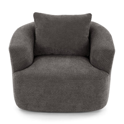 360¡ã Swivel Chair, 38.2 Boucle Accent Chair with Throw Pillow, Upholstered Barrel Sofa Chair with Curved Armrests