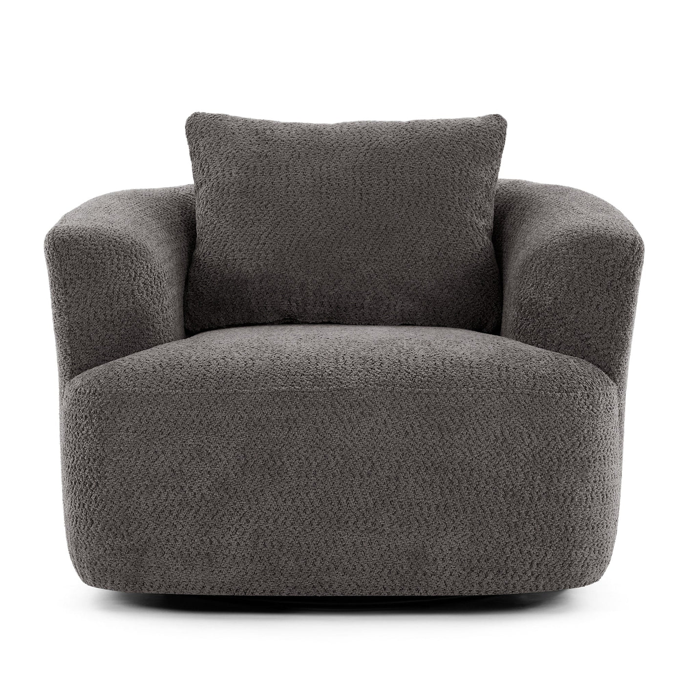 360¡ã Swivel Chair, 38.2 Boucle Accent Chair with Throw Pillow, Upholstered Barrel Sofa Chair with Curved Armrests
