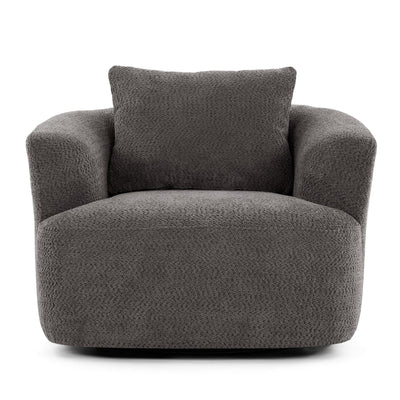 360¡ã Swivel Chair, 38.2 Boucle Accent Chair with Throw Pillow, Upholstered Barrel Sofa Chair with Curved Armrests