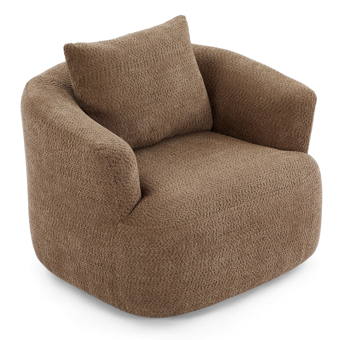 360¡ã Swivel Chair, 38.2 Boucle Accent Chair with Throw Pillow, Upholstered Barrel Sofa Chair with Curved Armrests