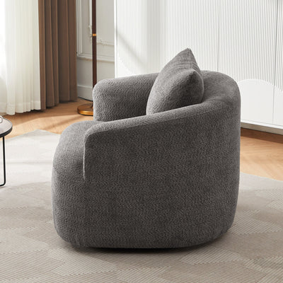 360¡ã Swivel Chair, 38.2 Boucle Accent Chair with Throw Pillow, Upholstered Barrel Sofa Chair with Curved Armrests