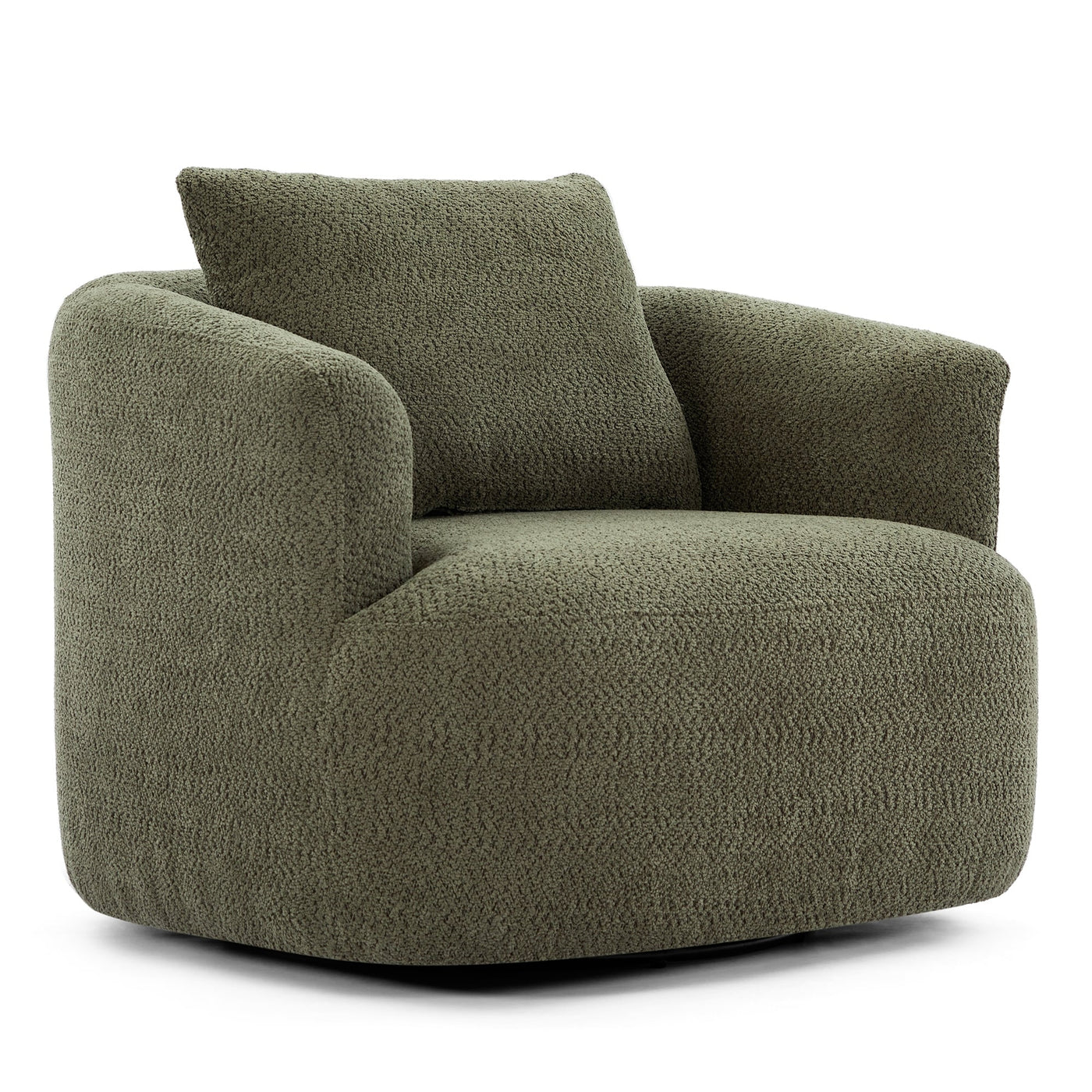 360¡ã Swivel Chair, 38.2 Boucle Accent Chair with Throw Pillow, Upholstered Barrel Sofa Chair with Curved Armrests