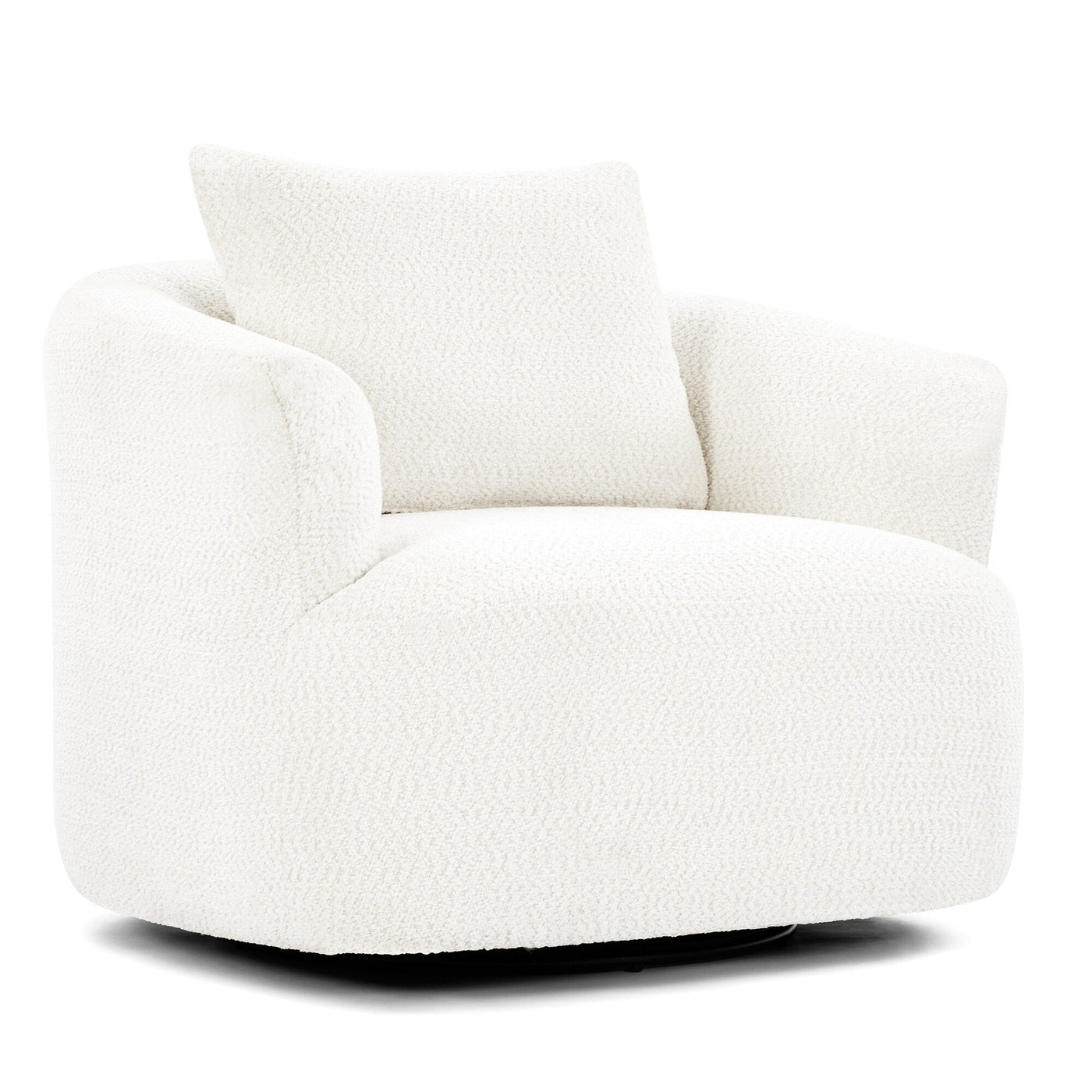 360¡ã Swivel Chair, 38.2 Boucle Accent Chair with Throw Pillow, Upholstered Barrel Sofa Chair with Curved Armrests