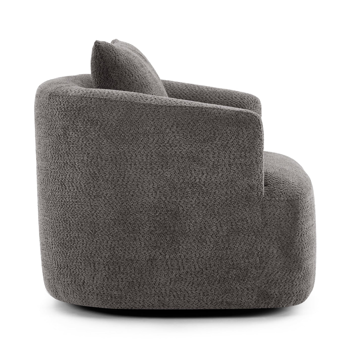 360¡ã Swivel Chair, 38.2 Boucle Accent Chair with Throw Pillow, Upholstered Barrel Sofa Chair with Curved Armrests