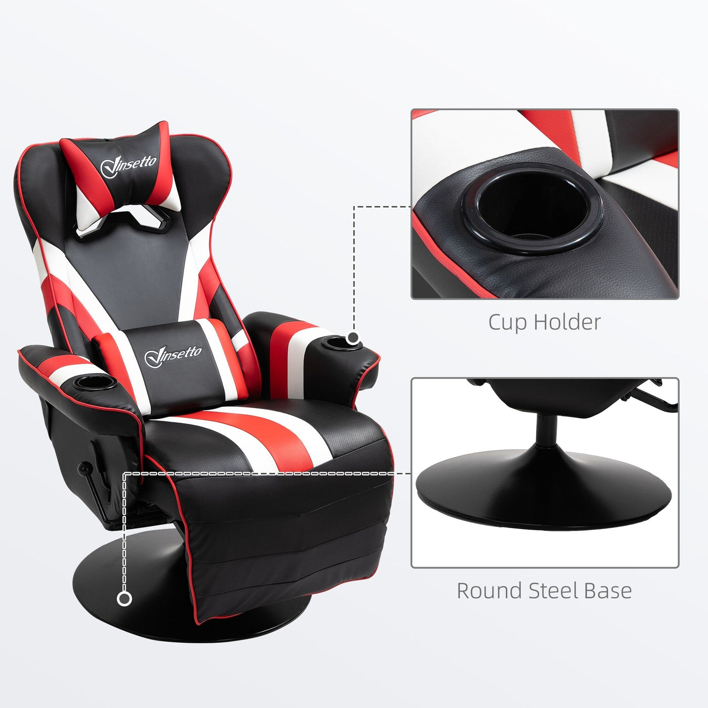 360¡ã Swivel Racing Style Gaming Recliner Chair with Lumbar Support, Footrest and Dual Cup Holders for Game Room