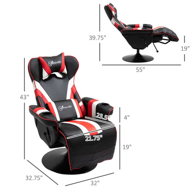 360¡ã Swivel Racing Style Gaming Recliner Chair with Lumbar Support, Footrest and Dual Cup Holders for Game Room