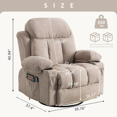 360¡ã Swivel Recliner Chair with Massage, Heat, USB, and Cup Holders