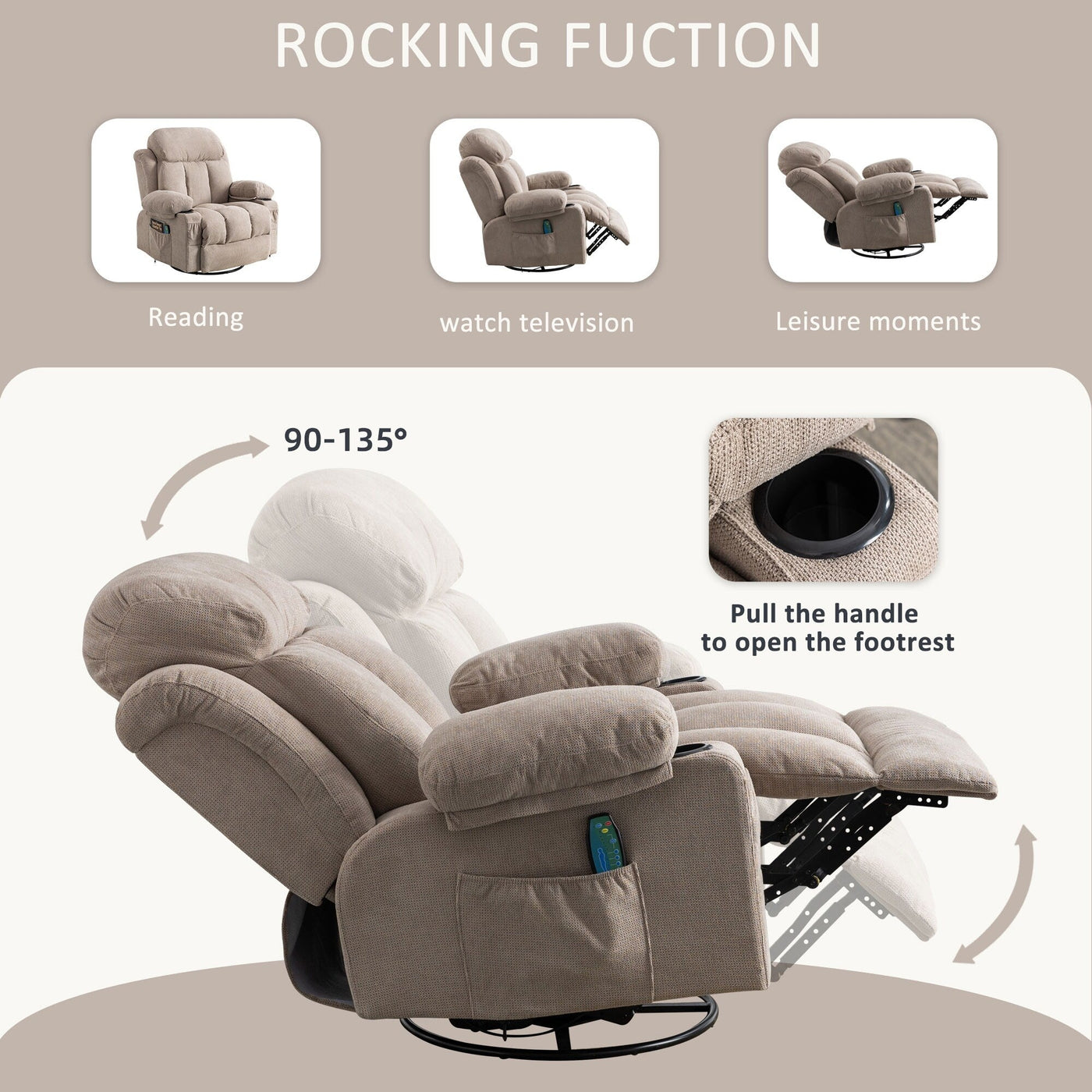 360¡ã Swivel Recliner Chair with Massage, Heat, USB, and Cup Holders