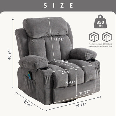 360¡ã Swivel Recliner Chair with Massage, Heat, USB, and Cup Holders