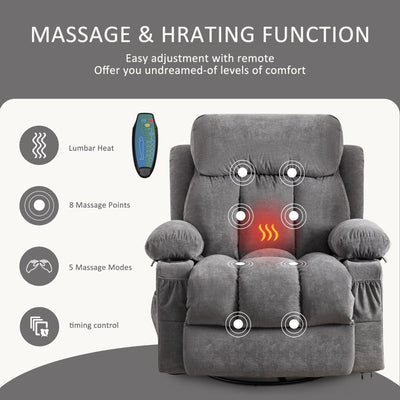 360¡ã Swivel Recliner Chair with Massage, Heat, USB, and Cup Holders