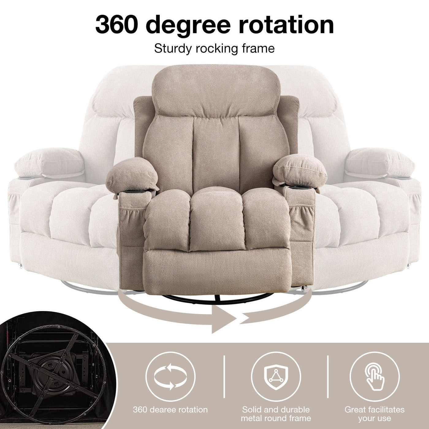 360¡ã Swivel Recliner Chair with Massage, Heat, USB, and Cup Holders
