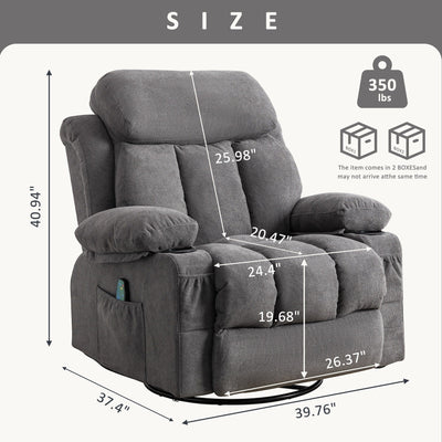 360¡ã Swivel Recliner Chair with Massage, Heat, USB, and Cup Holders