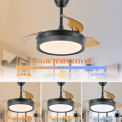 Bella Depot 36 Modern Retractable Ceiling Fan with Led Light, 6-Speed Reversible Blades with Remote