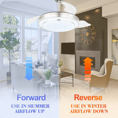 Bella Depot 36 Modern Retractable Ceiling Fan with Led Light, 6-Speed Reversible Blades with Remote