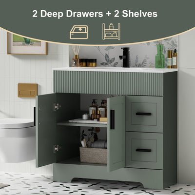 Wavy Line 30/36/48 Bathroom Vanity Set with Sink & Faucet