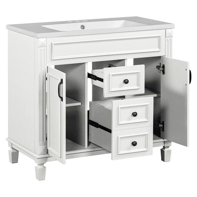 36'' Modern Bathroom Vanity with Top Sink and Mirror Cabinet,2 Doors and 2 Drawers