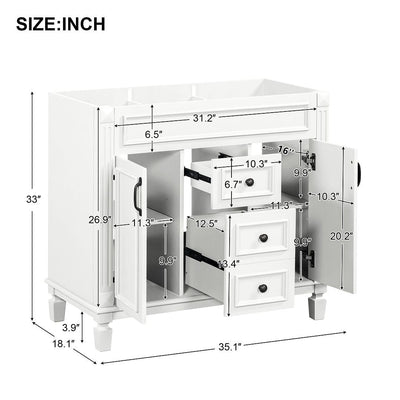 36'' Modern Bathroom Vanity with Top Sink and Mirror Cabinet,2 Doors and 2 Drawers