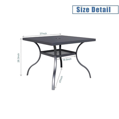 60 x 37 Outdoor Patio Rectangular Metal Slatted Dining Table with Umbrella Hole for 6 Person