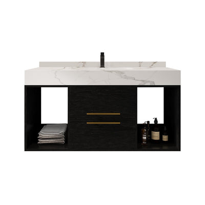 39.4 '' Floating Bathroom Vanity with Ceramic sink,Wall Hung Vanity 2 Soft Close Drawer and white slate top - 39'4 x 18'9